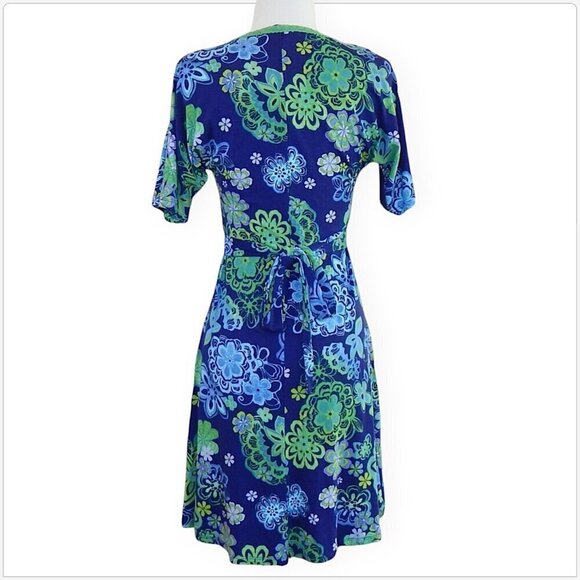 KOTON Blue and Green Floral Lace Trim Kimono Sleeve Tie Back Summer Dress UK S - Picture 3 of 4